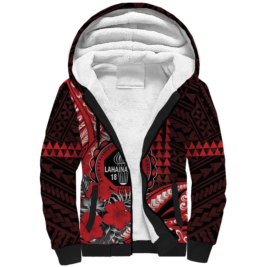 Personalized Hawaii Lahainaluna High School Sherpa Hoodie Tribal Tattoo With Hibiscus Flowers LT05 Unisex Red - Polynesian Pride