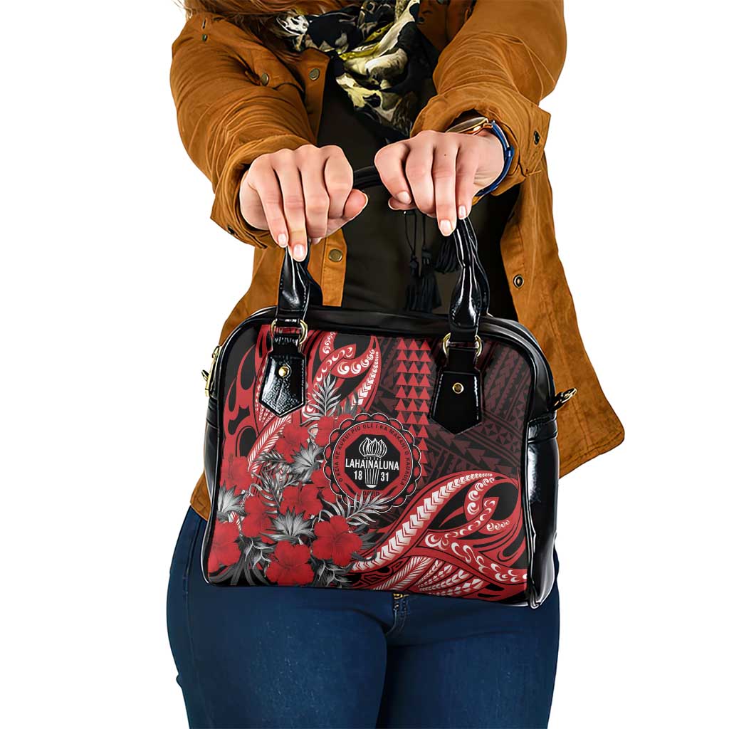 Hawaii Lahainaluna High School Shoulder Handbag Tribal Tattoo With Hibiscus Flowers LT05 One Size Red - Polynesian Pride