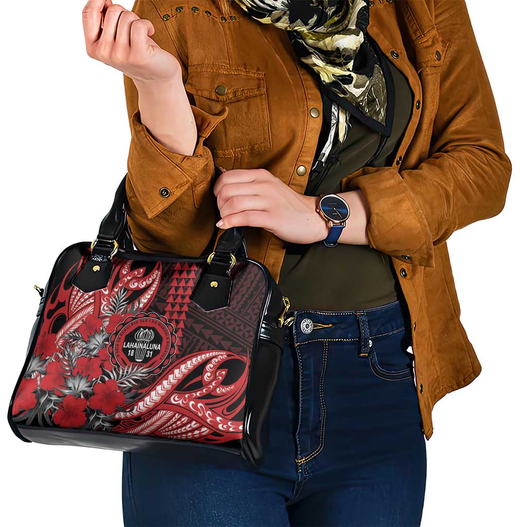 Hawaii Lahainaluna High School Shoulder Handbag Tribal Tattoo With Hibiscus Flowers LT05 - Polynesian Pride