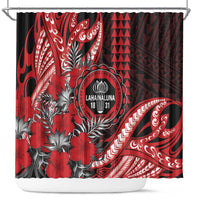 Hawaii Lahainaluna High School Shower Curtain Tribal Tattoo With Hibiscus Flowers LT05 Red - Polynesian Pride