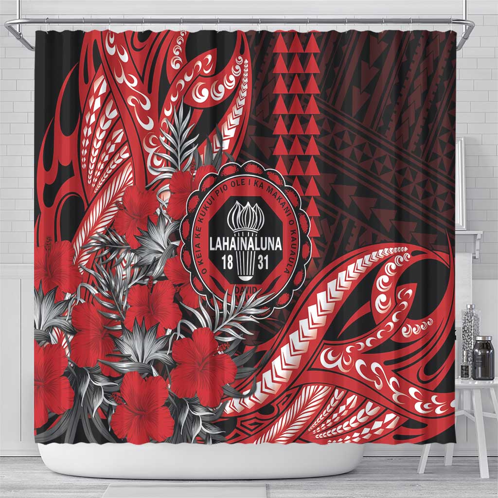 Hawaii Lahainaluna High School Shower Curtain Tribal Tattoo With Hibiscus Flowers LT05 - Polynesian Pride