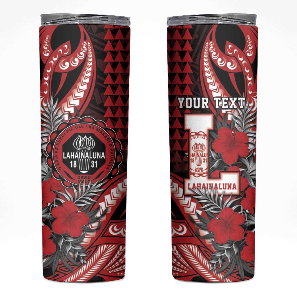 Personalized Hawaii Lahainaluna High School Skinny Tumbler Tribal Tattoo With Hibiscus Flowers