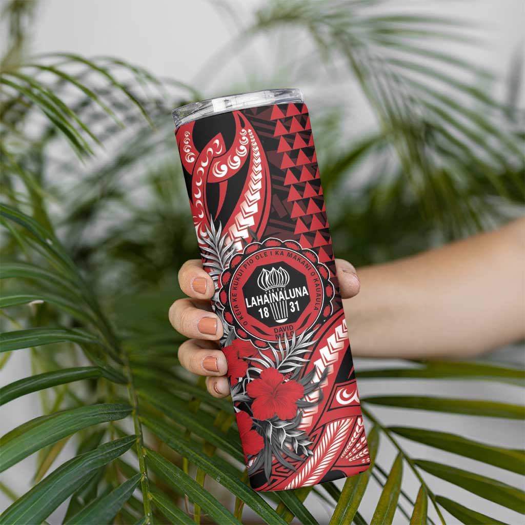 Personalized Hawaii Lahainaluna High School Skinny Tumbler Tribal Tattoo With Hibiscus Flowers