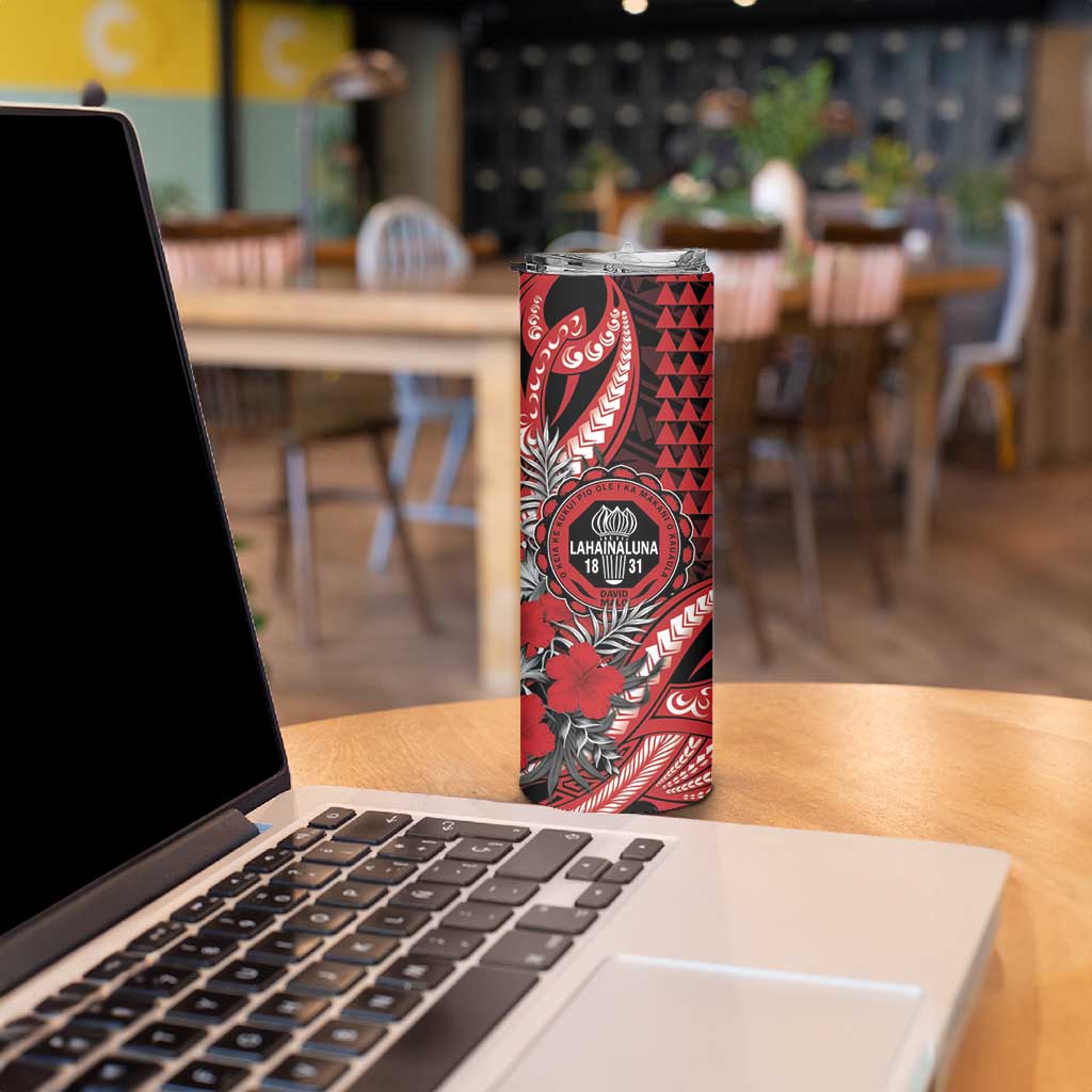 Personalized Hawaii Lahainaluna High School Skinny Tumbler Tribal Tattoo With Hibiscus Flowers