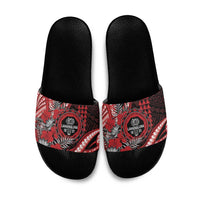 Hawaii Lahainaluna High School Slide Sandals Tribal Tattoo With Hibiscus Flowers LT05 Red - Polynesian Pride
