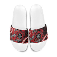 Hawaii Lahainaluna High School Slide Sandals Tribal Tattoo With Hibiscus Flowers LT05 Red - Polynesian Pride