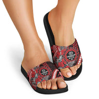 Hawaii Lahainaluna High School Slide Sandals Tribal Tattoo With Hibiscus Flowers LT05 - Polynesian Pride