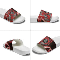 Hawaii Lahainaluna High School Slide Sandals Tribal Tattoo With Hibiscus Flowers LT05 - Polynesian Pride