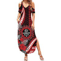 Personalized Hawaii Lahainaluna High School Summer Maxi Dress Tribal Tattoo With Hibiscus Flowers LT05 Women Red - Polynesian Pride