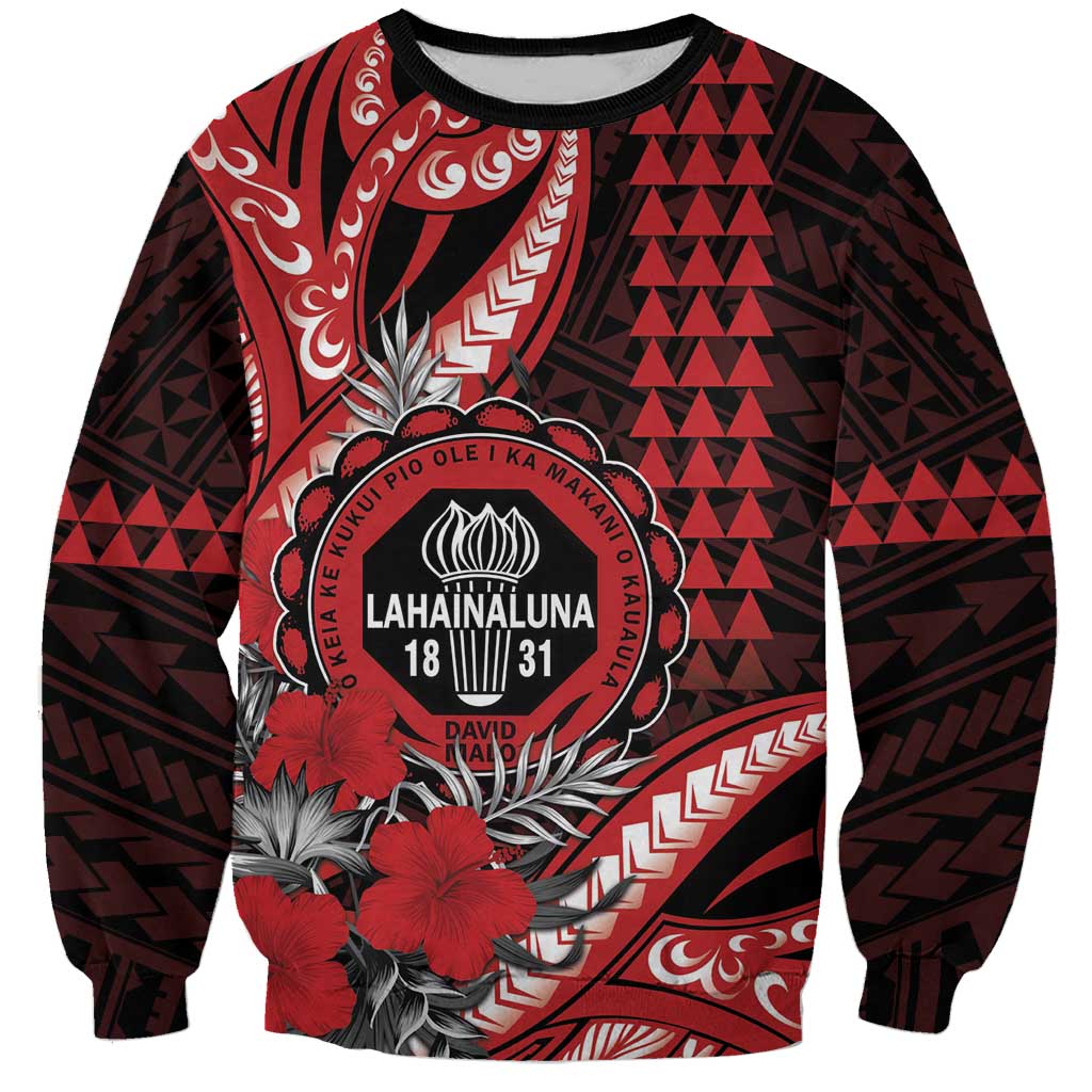 Personalized Hawaii Lahainaluna High School Sweatshirt Tribal Tattoo With Hibiscus Flowers LT05 Unisex Red - Polynesian Pride