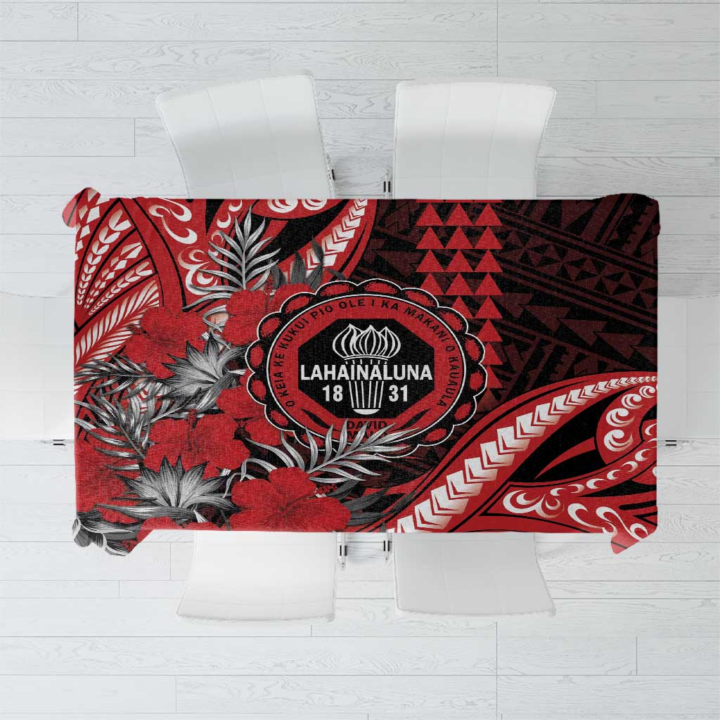 Hawaii Lahainaluna High School Tablecloth Tribal Tattoo With Hibiscus Flowers LT05 Red - Polynesian Pride