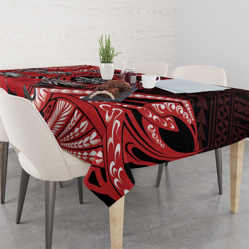 Hawaii Lahainaluna High School Tablecloth Tribal Tattoo With Hibiscus Flowers LT05 - Polynesian Pride