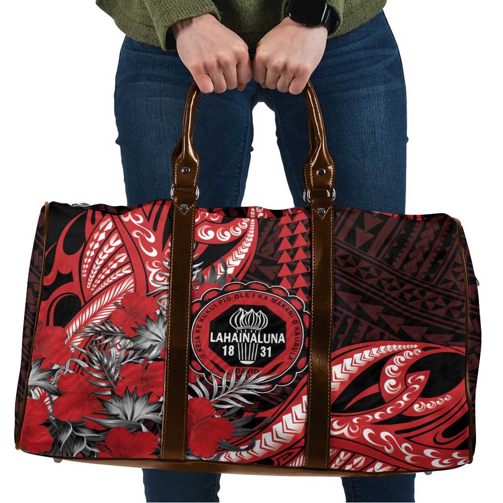 Hawaii Lahainaluna High School Travel Bag Tribal Tattoo With Hibiscus Flowers LT05 Red - Polynesian Pride