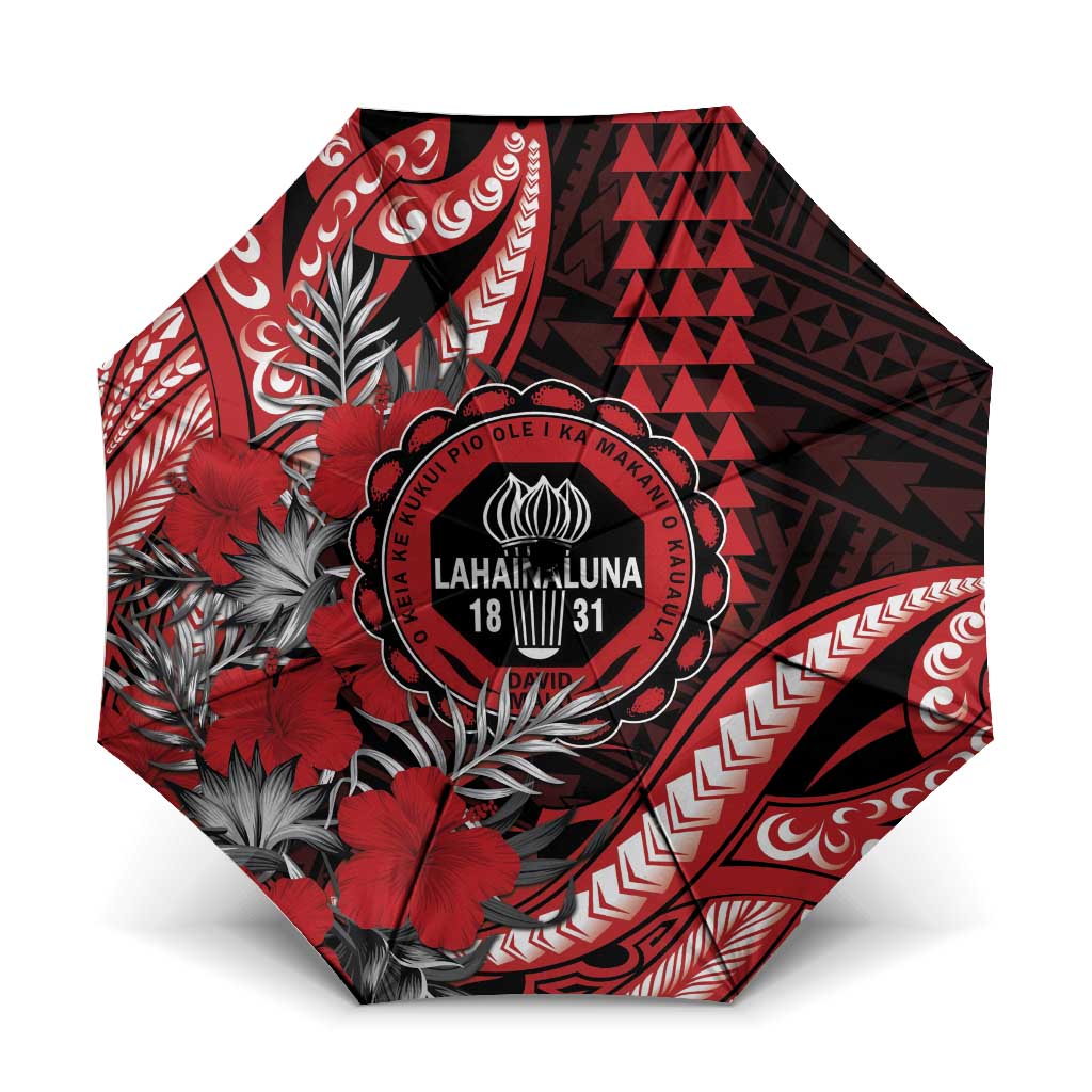 Hawaii Lahainaluna High School Umbrella Tribal Tattoo With Hibiscus Flowers LT05 One Size Folded 11.42 inch Opened Diameter 37.4 inch Red - Polynesian Pride