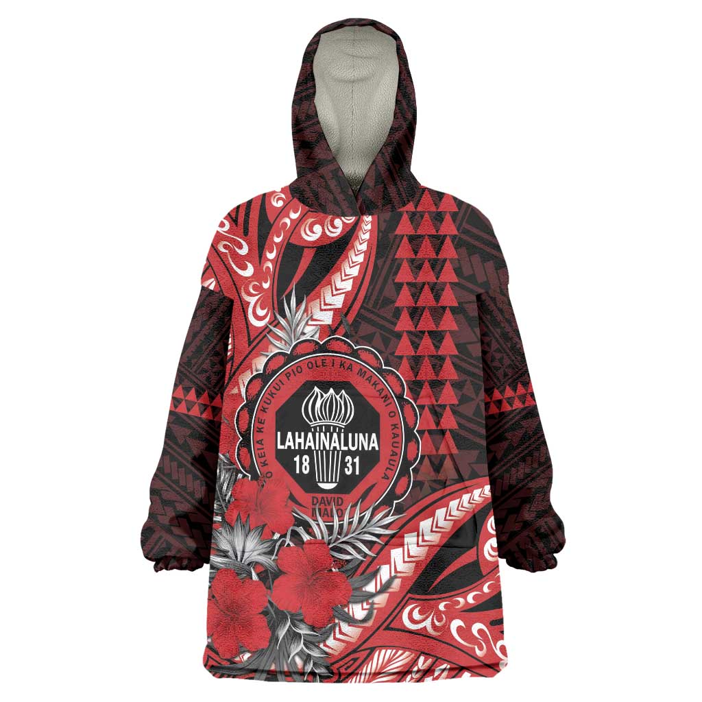 Personalized Hawaii Lahainaluna High School Wearable Blanket Hoodie Tribal Tattoo With Hibiscus Flowers LT05 One Size Red - Polynesian Pride