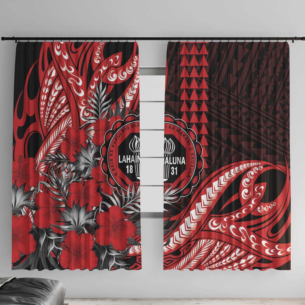 Hawaii Lahainaluna High School Window Curtain Tribal Tattoo With Hibiscus Flowers LT05 With Hooks Red - Polynesian Pride