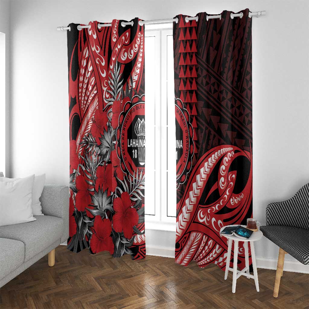 Hawaii Lahainaluna High School Window Curtain Tribal Tattoo With Hibiscus Flowers LT05 With Grommets Red - Polynesian Pride