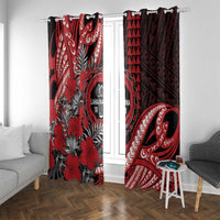Hawaii Lahainaluna High School Window Curtain Tribal Tattoo With Hibiscus Flowers LT05 With Grommets Red - Polynesian Pride