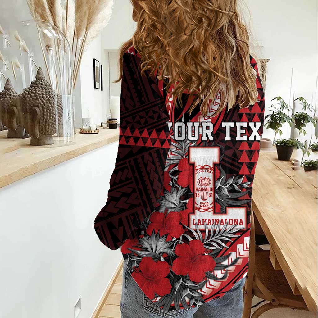 Personalized Hawaii Lahainaluna High School Women Casual Shirt Tribal Tattoo With Hibiscus Flowers