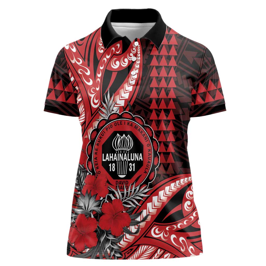 Personalized Hawaii Lahainaluna High School Women Polo Shirt Tribal Tattoo With Hibiscus Flowers