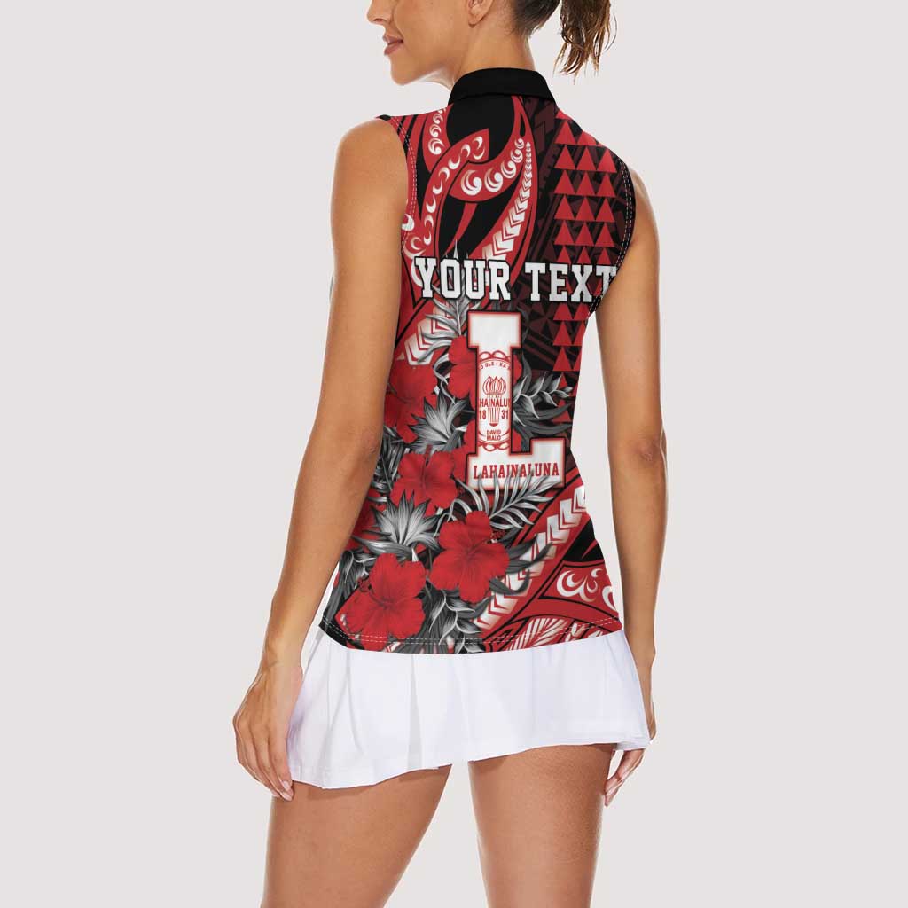 Personalized Hawaii Lahainaluna High School Women Sleeveless Polo Shirt Tribal Tattoo With Hibiscus Flowers
