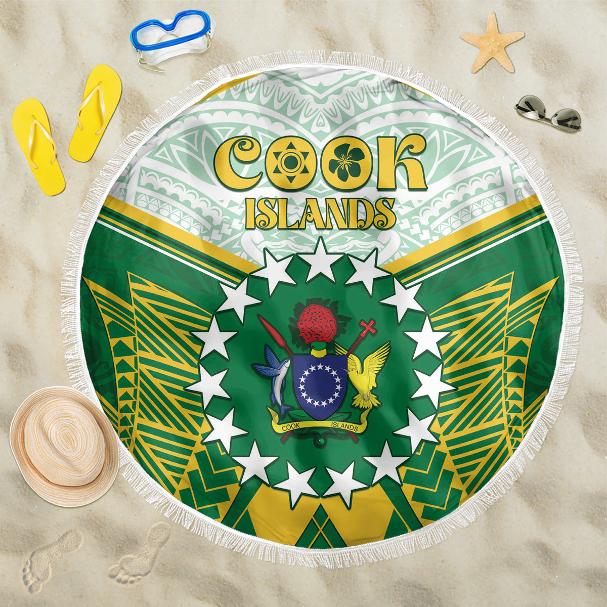 Cook Islands Ra o te Ui Ariki Beach Blanket Polynesian Pattern LT05 One Size 150cm Green - Polynesian Pride