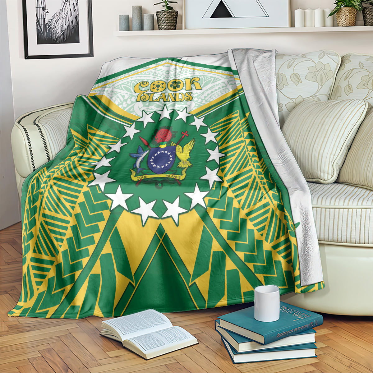 Cook Islands Ra o te Ui Ariki Blanket Polynesian Pattern LT05 Green - Polynesian Pride
