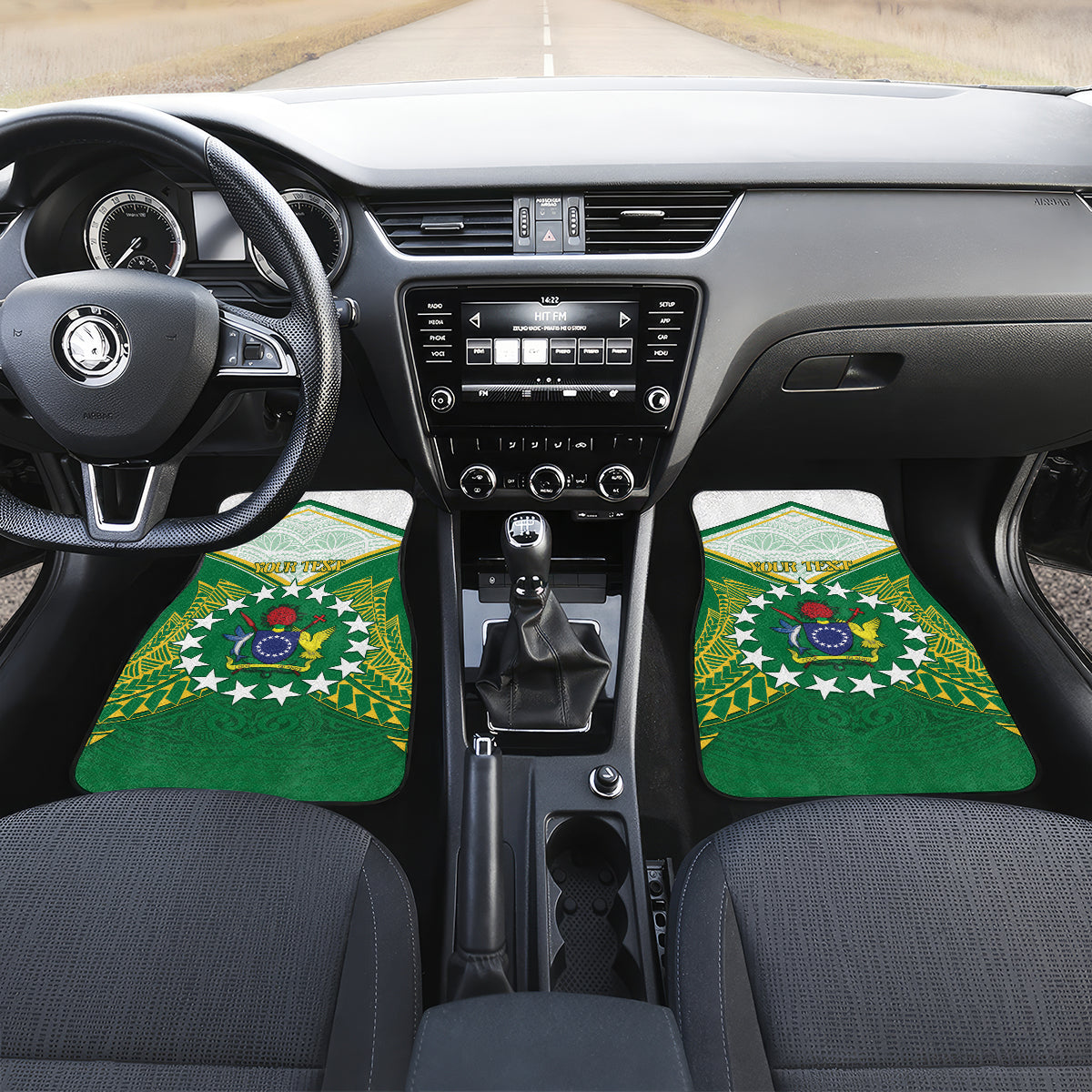 Personalised Cook Islands Ra o te Ui Ariki Car Mats Polynesian Pattern LT05 Set 2pcs - Front Green - Polynesian Pride