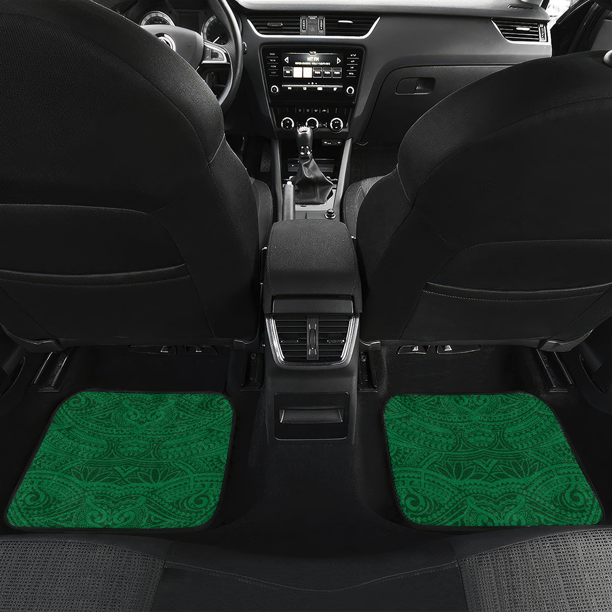 Personalised Cook Islands Ra o te Ui Ariki Car Mats Polynesian Pattern LT05 Set 2pcs - Back Green - Polynesian Pride