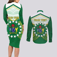 Personalised Cook Islands Ra o te Ui Ariki Couples Matching Long Sleeve Bodycon Dress and Long Sleeve Button Shirt Polynesian Pattern LT05 - Polynesian Pride