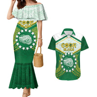 Personalised Cook Islands Ra o te Ui Ariki Couples Matching Mermaid Dress and Hawaiian Shirt Polynesian Pattern LT05 Green - Polynesian Pride