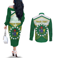 Personalised Cook Islands Ra o te Ui Ariki Couples Matching Off The Shoulder Long Sleeve Dress and Long Sleeve Button Shirt Polynesian Pattern LT05 - Polynesian Pride
