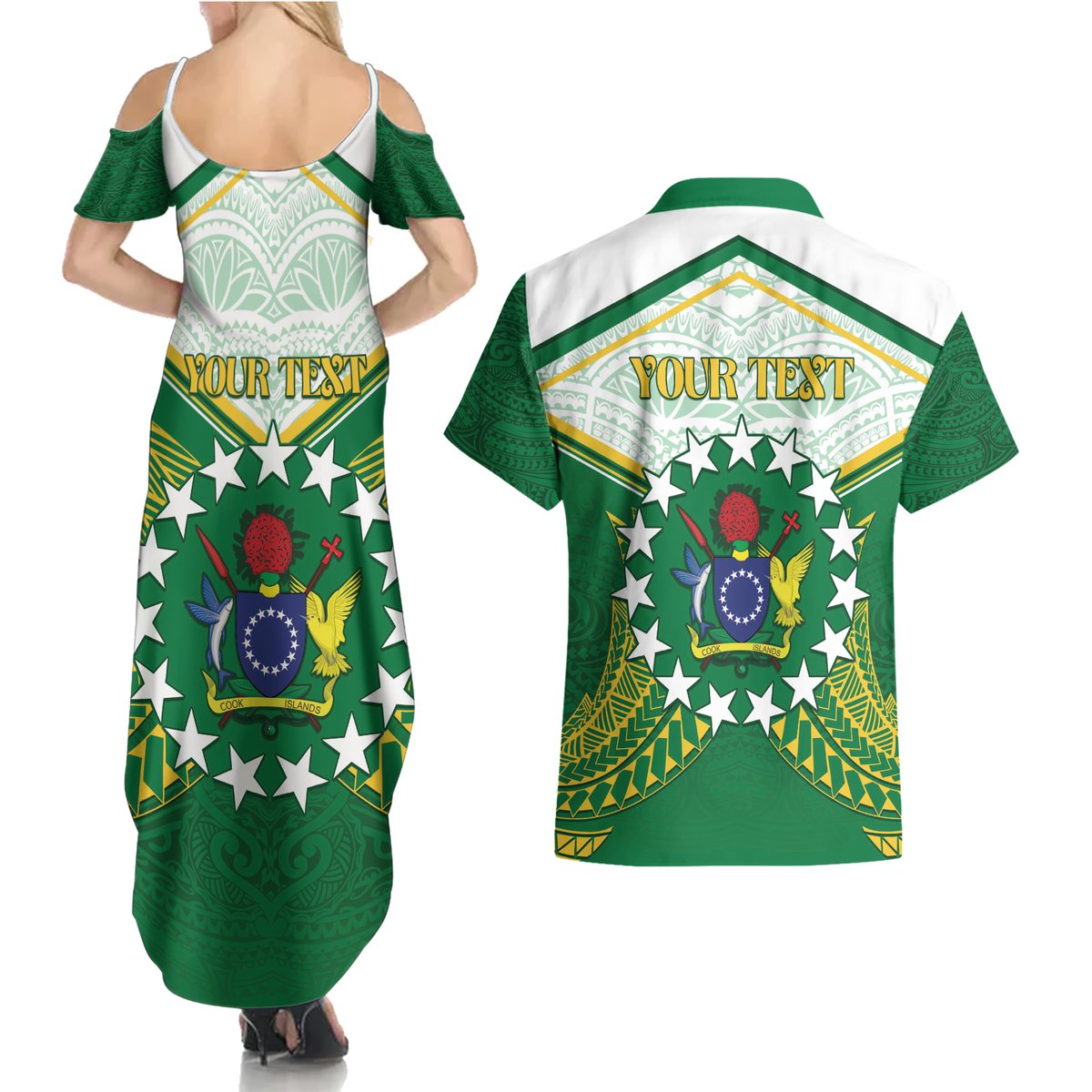 Personalised Cook Islands Ra o te Ui Ariki Couples Matching Summer Maxi Dress and Hawaiian Shirt Polynesian Pattern LT05 - Polynesian Pride