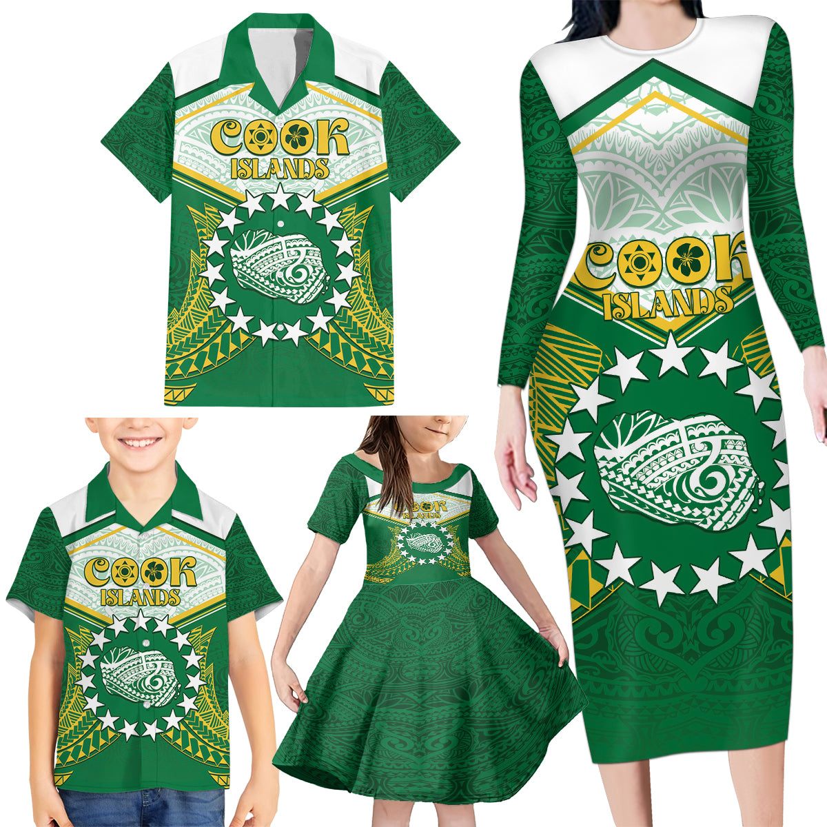 Personalised Cook Islands Ra o te Ui Ariki Family Matching Long Sleeve Bodycon Dress and Hawaiian Shirt Polynesian Pattern LT05 - Polynesian Pride