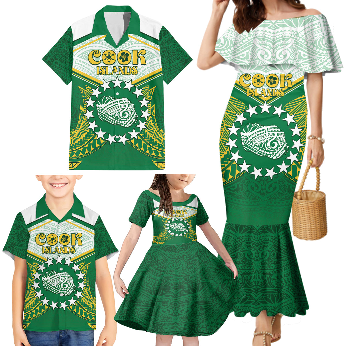 Personalised Cook Islands Ra o te Ui Ariki Family Matching Mermaid Dress and Hawaiian Shirt Polynesian Pattern LT05 - Polynesian Pride