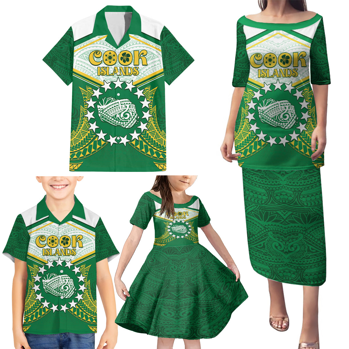 Personalised Cook Islands Ra o te Ui Ariki Family Matching Puletasi and Hawaiian Shirt Polynesian Pattern