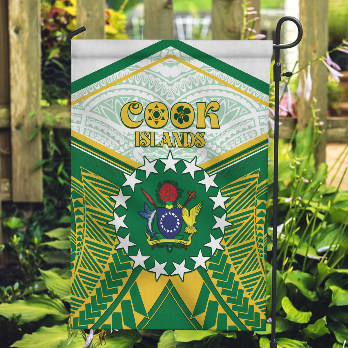 Cook Islands Ra o te Ui Ariki Garden Flag Polynesian Pattern