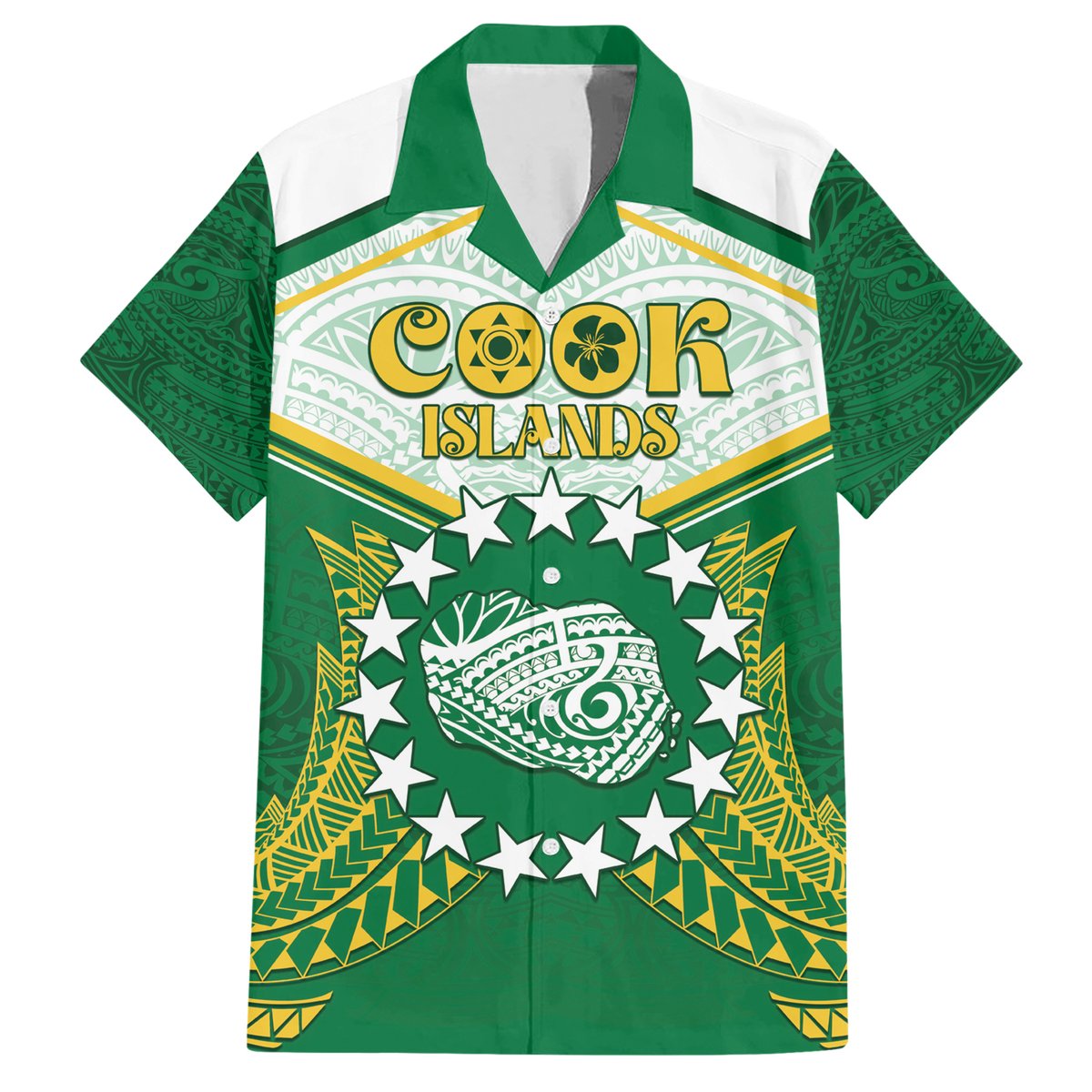 Personalised Cook Islands Ra o te Ui Ariki Hawaiian Shirt Polynesian Pattern LT05 Green - Polynesian Pride