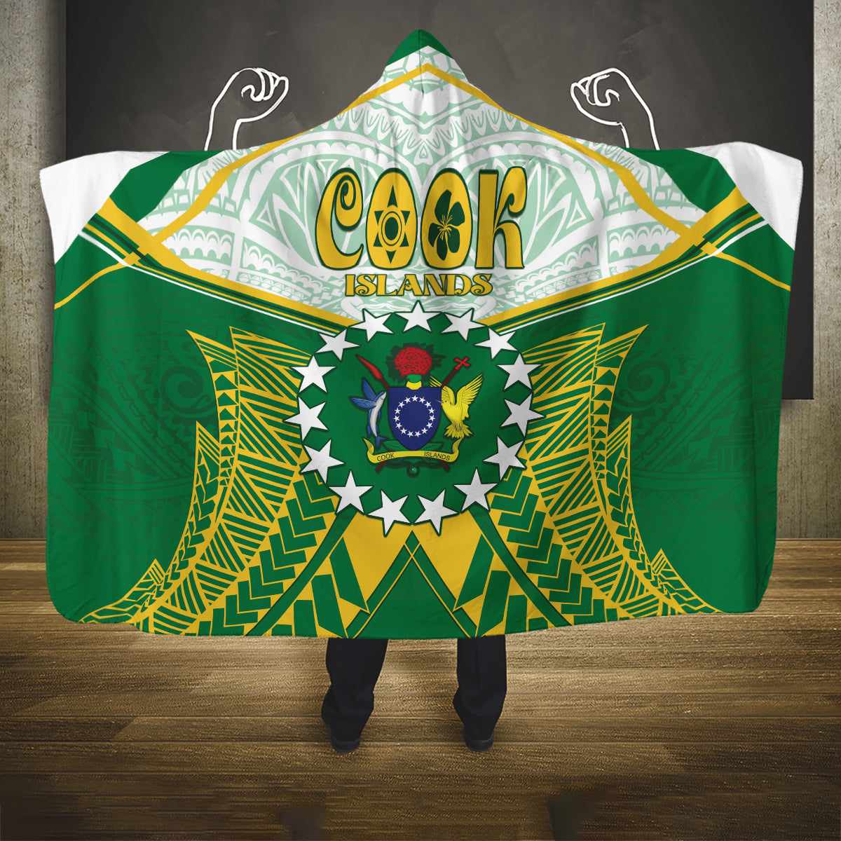 Cook Islands Ra o te Ui Ariki Hooded Blanket Polynesian Pattern LT05 One Size Green - Polynesian Pride
