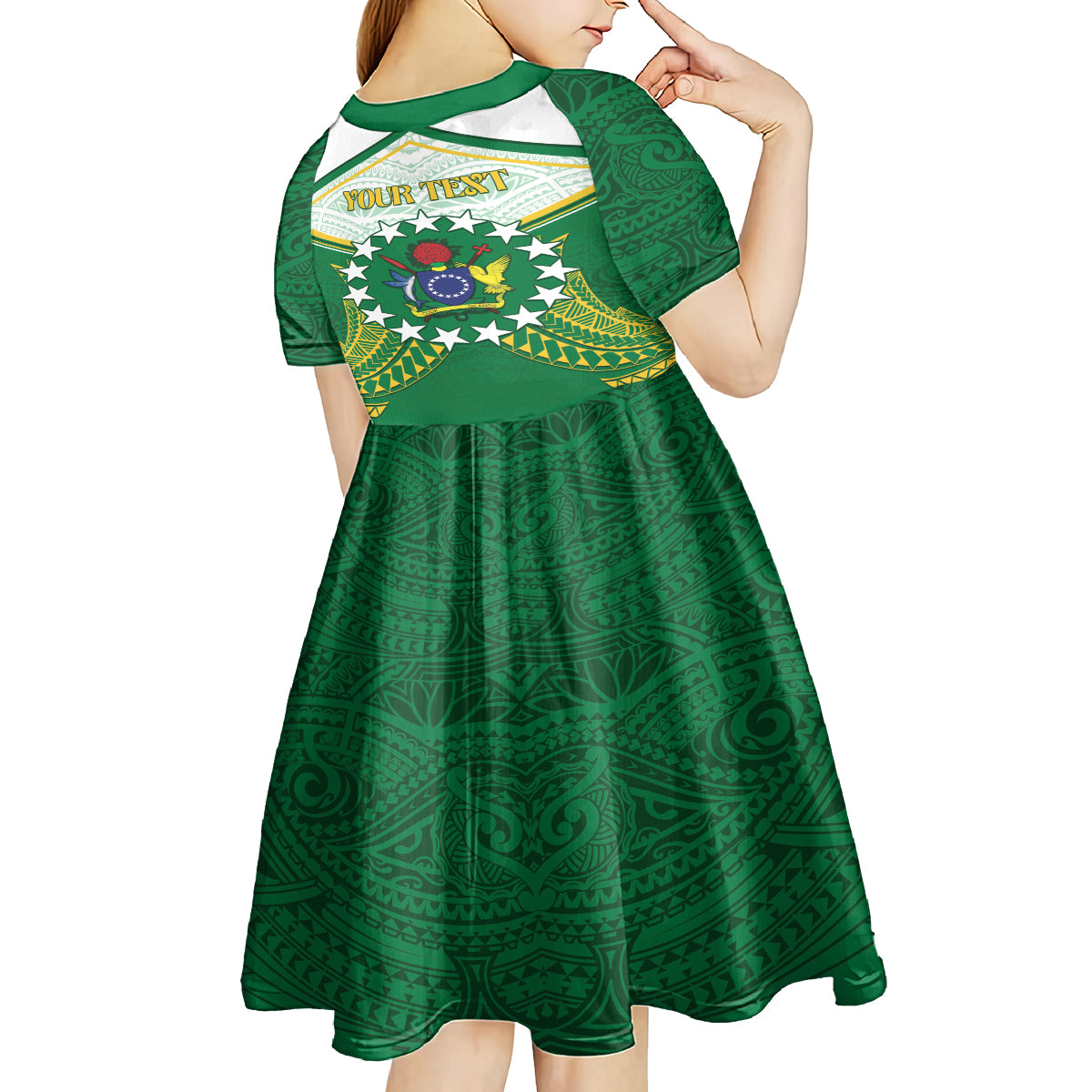Personalised Cook Islands Ra o te Ui Ariki Kid Short Sleeve Dress Polynesian Pattern LT05 - Polynesian Pride