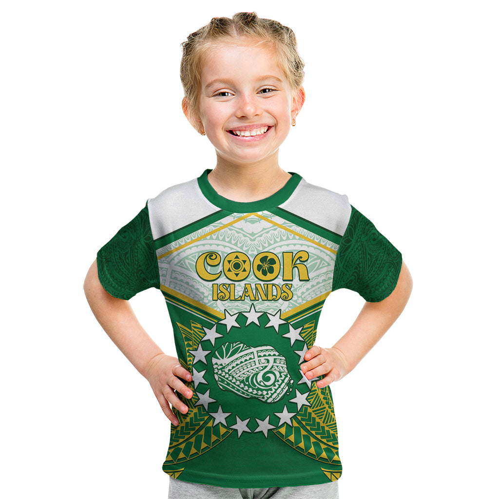 Personalised Cook Islands Ra o te Ui Ariki Kid T Shirt Polynesian Pattern LT05 Green - Polynesian Pride