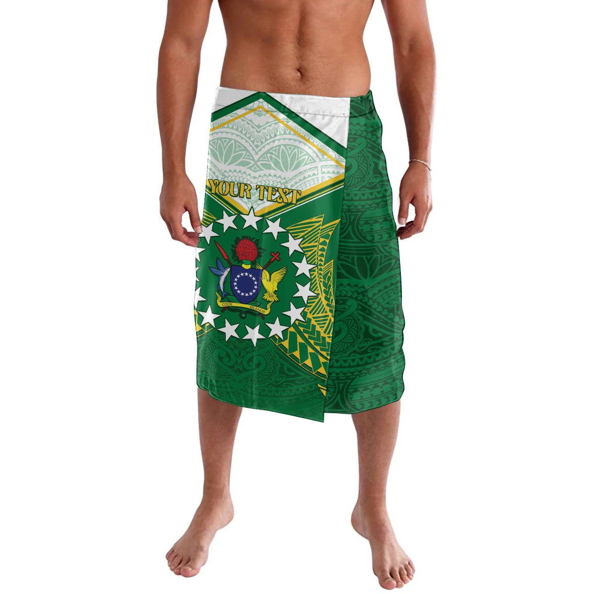Personalised Cook Islands Ra o te Ui Ariki Lavalava Polynesian Pattern LT05 Green - Polynesian Pride