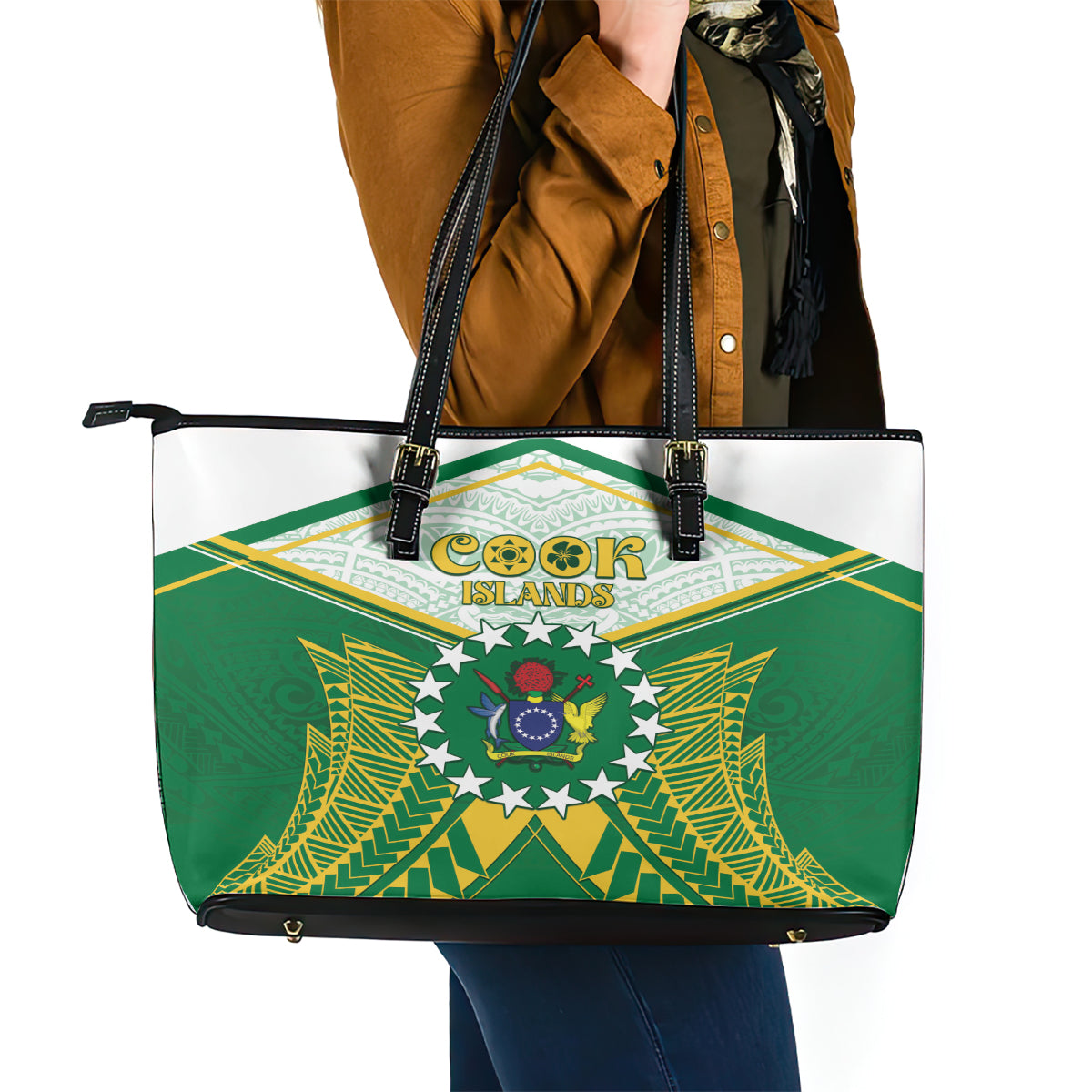 Cook Islands Ra o te Ui Ariki Leather Tote Bag Polynesian Pattern LT05 - Polynesian Pride