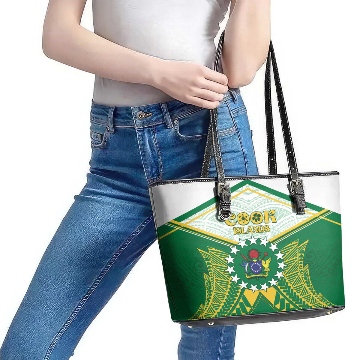 Cook Islands Ra o te Ui Ariki Leather Tote Bag Polynesian Pattern LT05 - Polynesian Pride