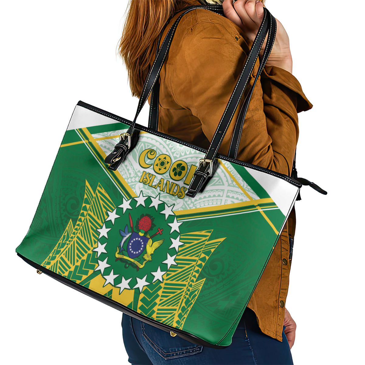 Cook Islands Ra o te Ui Ariki Leather Tote Bag Polynesian Pattern LT05 - Polynesian Pride
