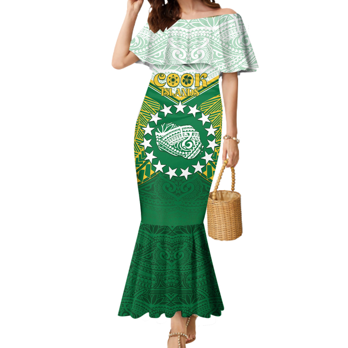 Personalised Cook Islands Ra o te Ui Ariki Mermaid Dress Polynesian Pattern