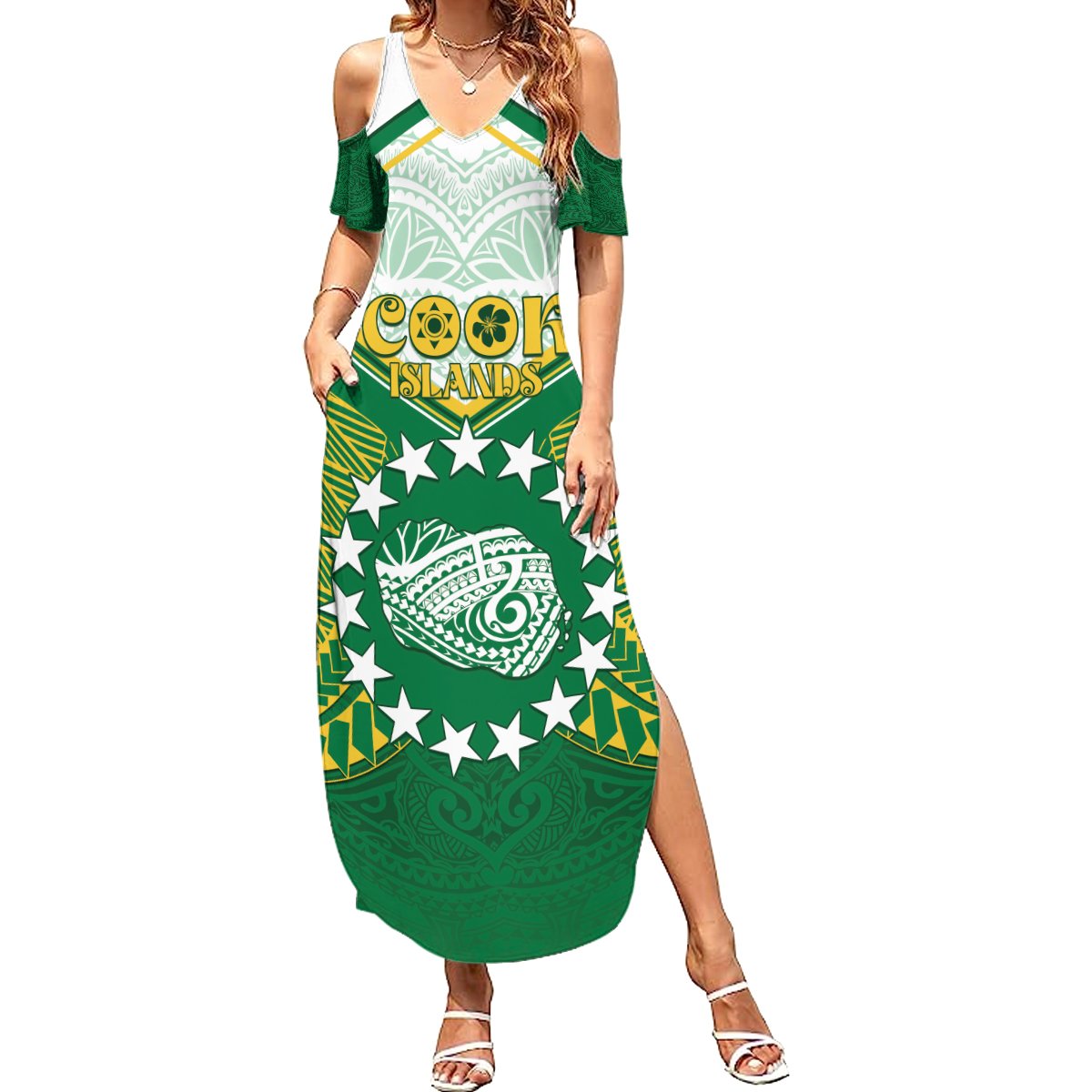 Personalised Cook Islands Ra o te Ui Ariki Summer Maxi Dress Polynesian Pattern LT05 Women Green - Polynesian Pride