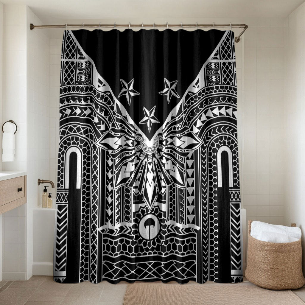 Black Philippines Sun Star Bathroom Set Igorot Tribal Inspiration LT05 Shower Curtain Only Black - Polynesian Pride