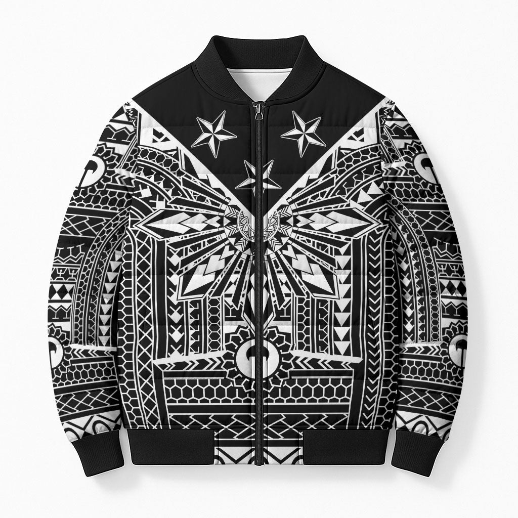 Black Philippines Sun Star Bomber Puffer Jacket Igorot Tribal Inspiration LT05 Unisex Black - Polynesian Pride