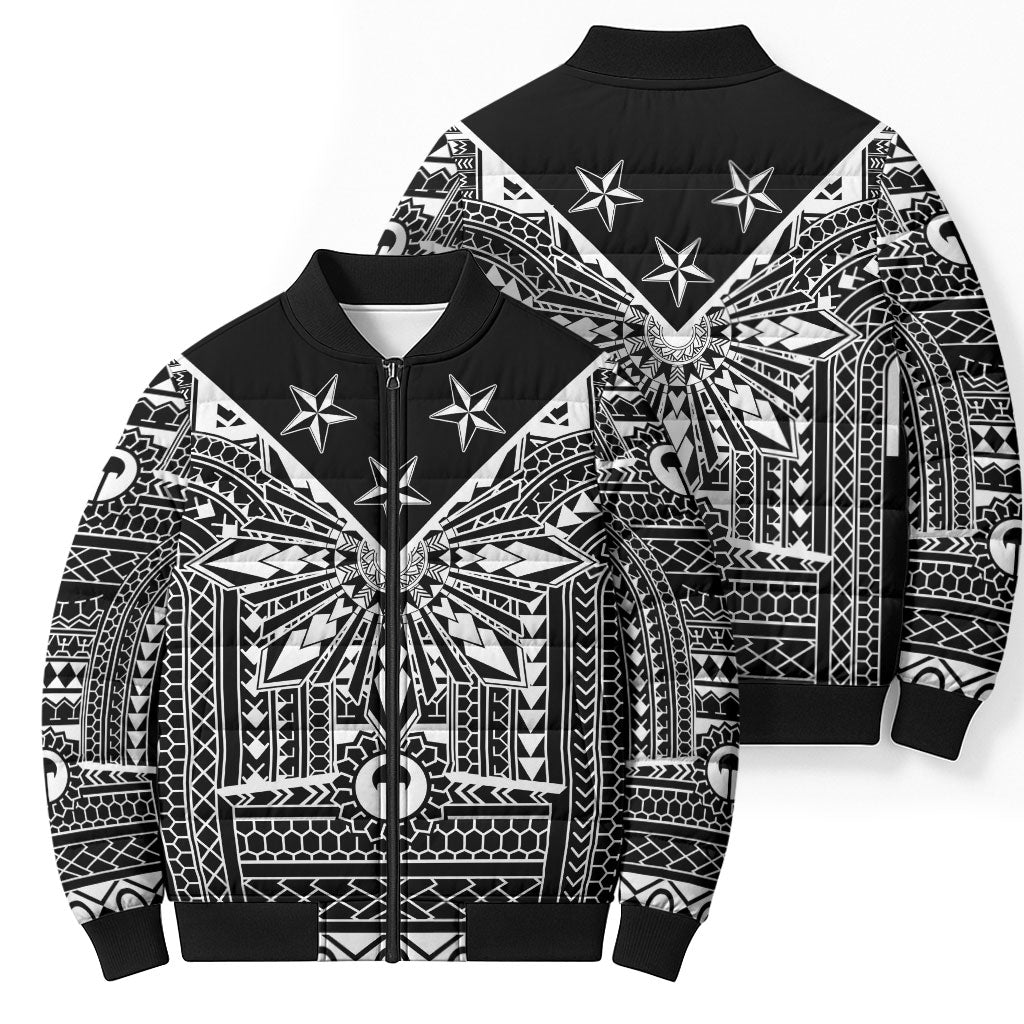 Black Philippines Sun Star Bomber Puffer Jacket Igorot Tribal Inspiration LT05 - Polynesian Pride